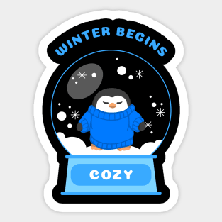 Winter Begins Cozy Penguin (Blue) Sticker